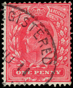 Great Britain 1911 1d Aniline pink (F). Very fine used example neatly cancelled by a part June 1911 oval Registere…