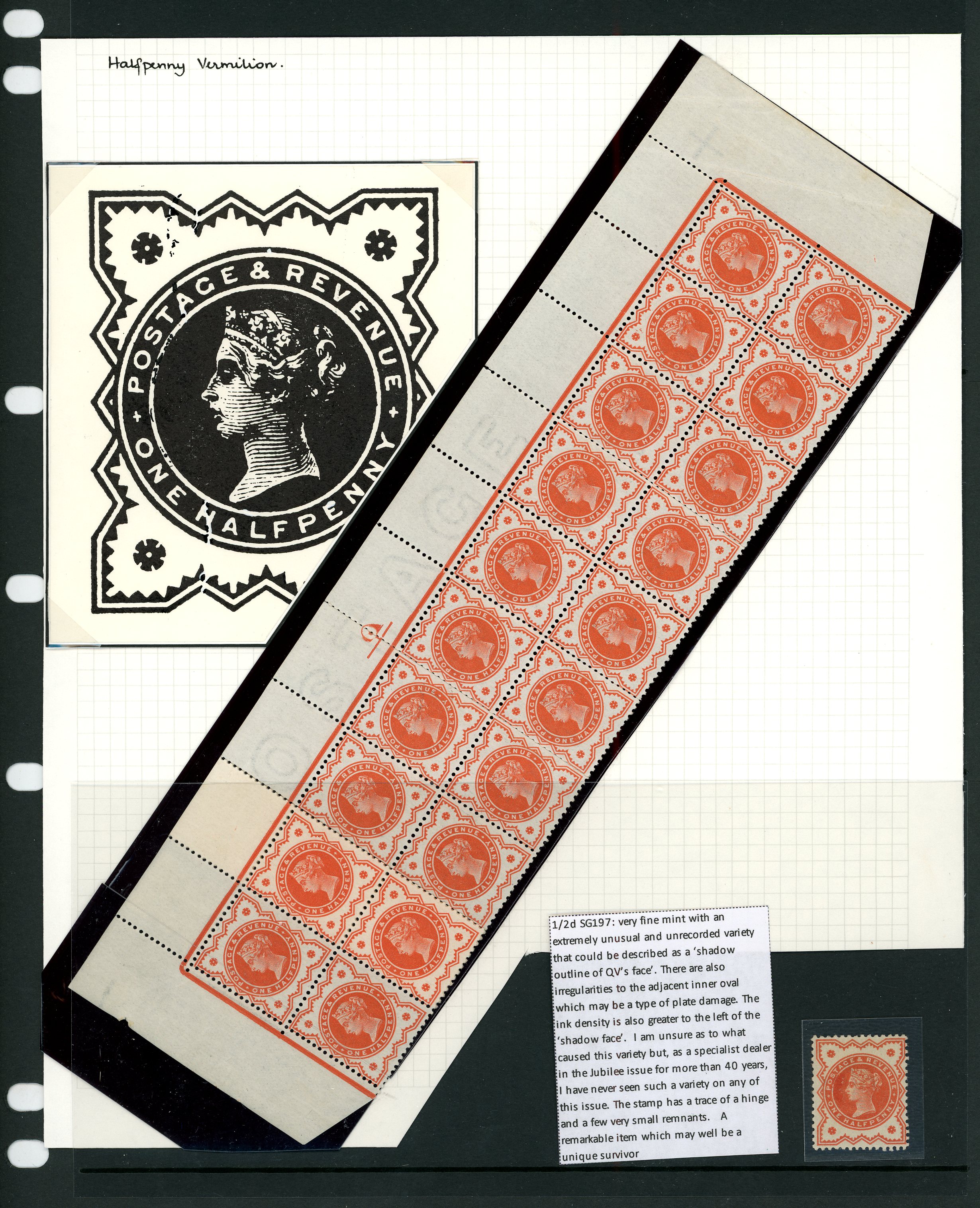 1887 ½d vermilion top two rows of a pane...