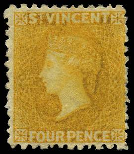 ST VINCENT SG 12 1869 4d YELLOW PERF 11 TO 12½ LPOG