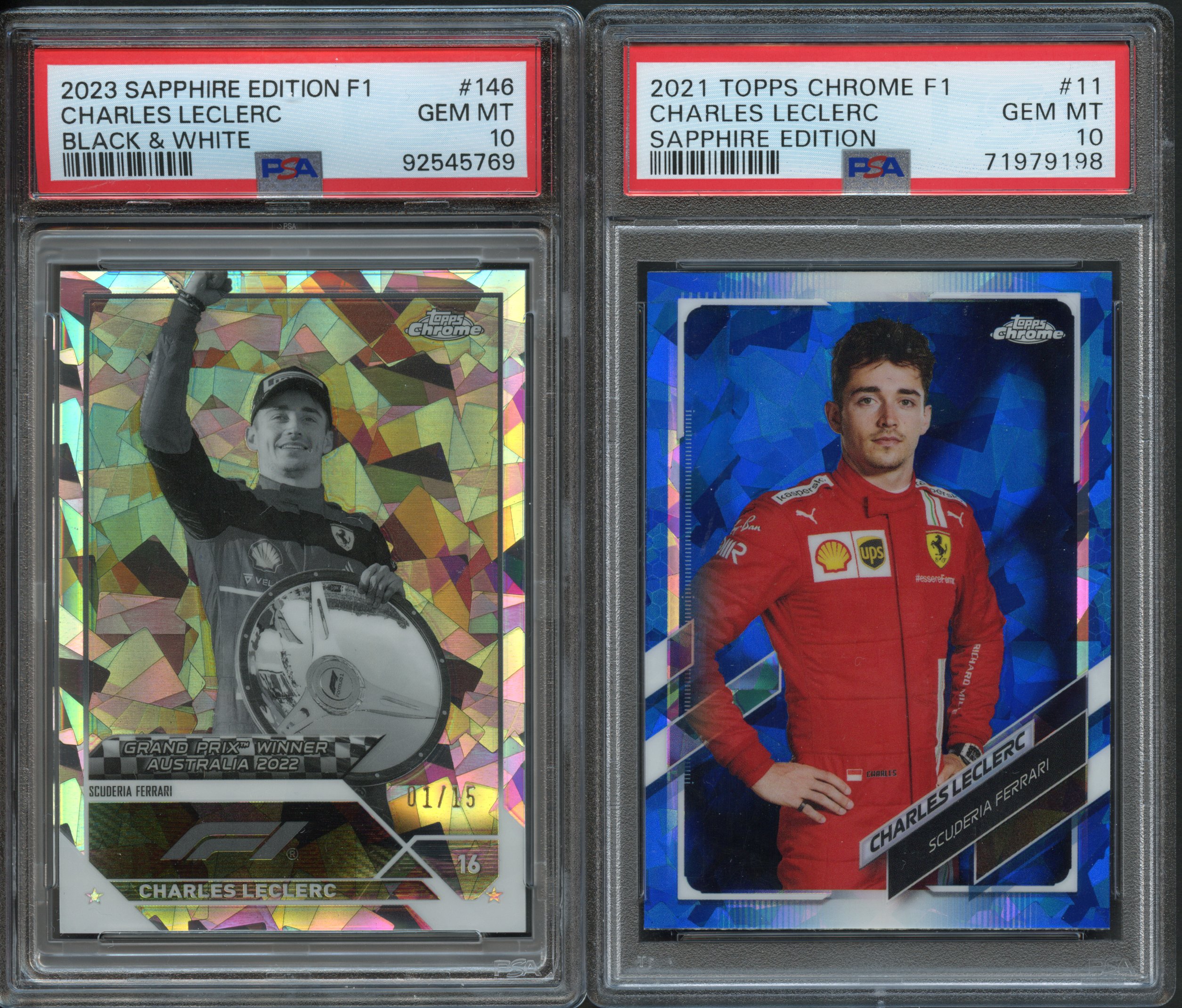 <p>Pair of PSA Graded Topps Chrome Sapphire Edition Charles Leclerc Cards</p>