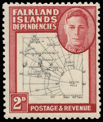 1948-49 'Thin Map' 2d black and carmine, variety...