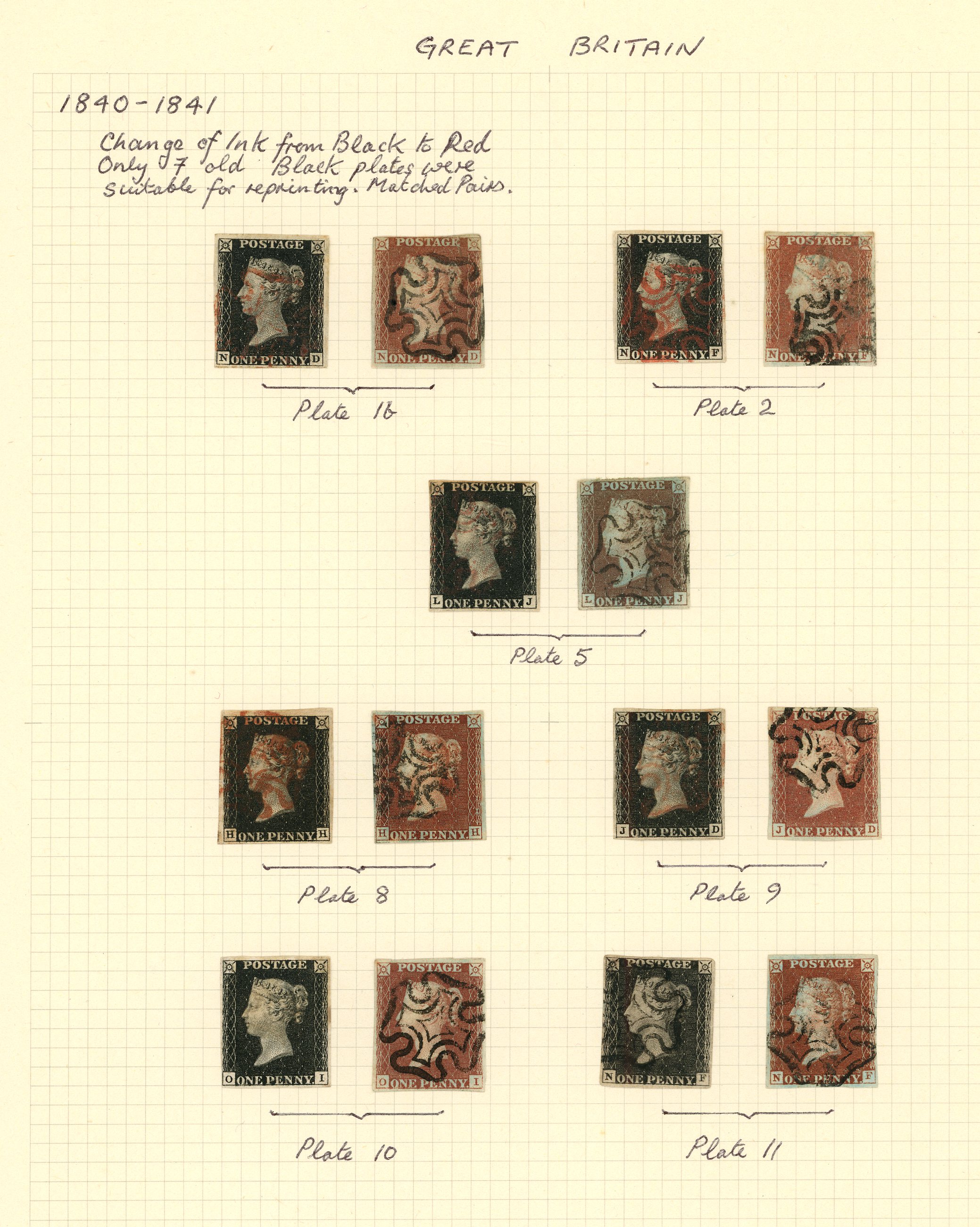 1840 1d black and 1841 red-brown in seven...