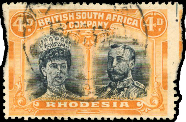 RSC E 4d blue-black and yellow-orange, partially imperforate, used