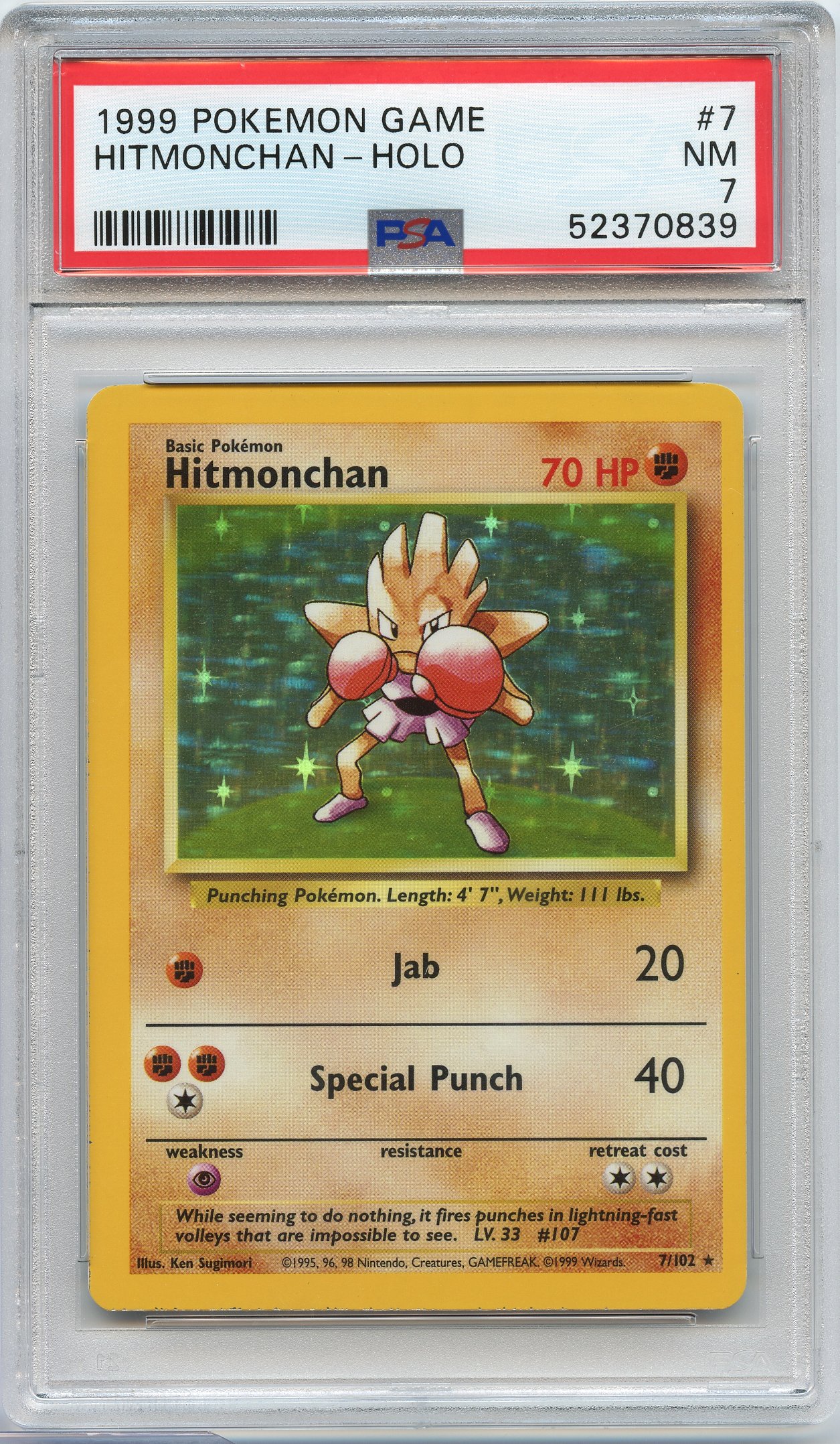 PSA 7 Hitmonchan #7 Holo Base Set