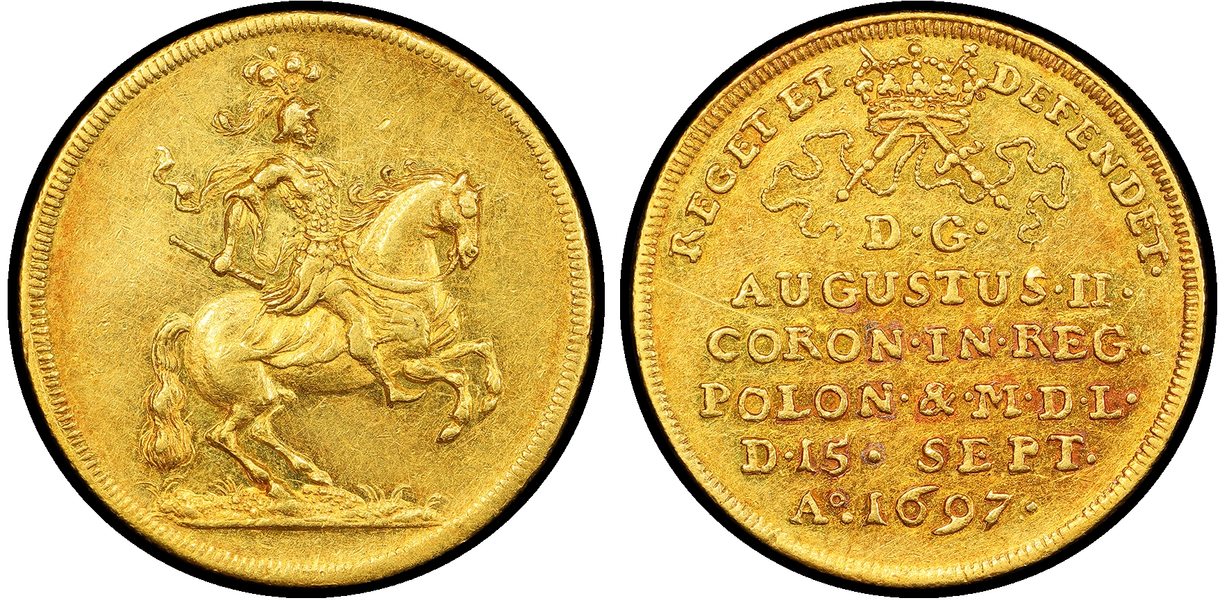 Germany, Saxony, August II (also known as Friedrich August I of Saxony) (1697‑1733), gold 2 Ducats 1697.