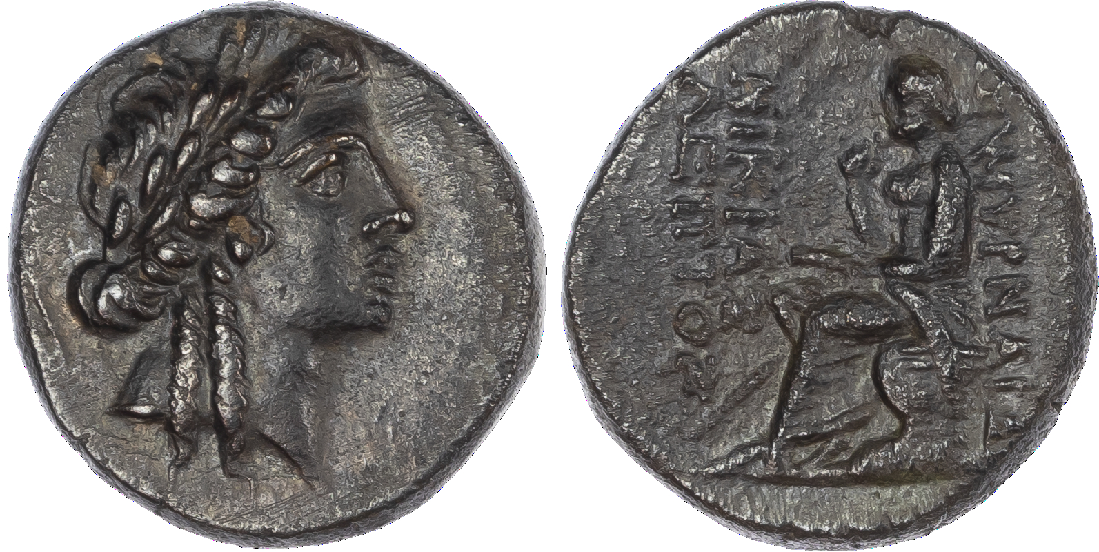 Ionia, Smyrna (c. 95-85 BC) AE Unit, Nikias and Leptos, magistrates, 8.12g. Laureate head of Apollo facing right. Rev. Homer