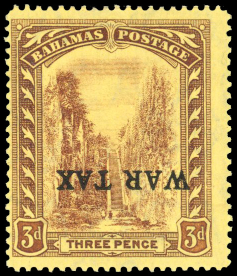 Bahamas 1918 3d error overprint inverted