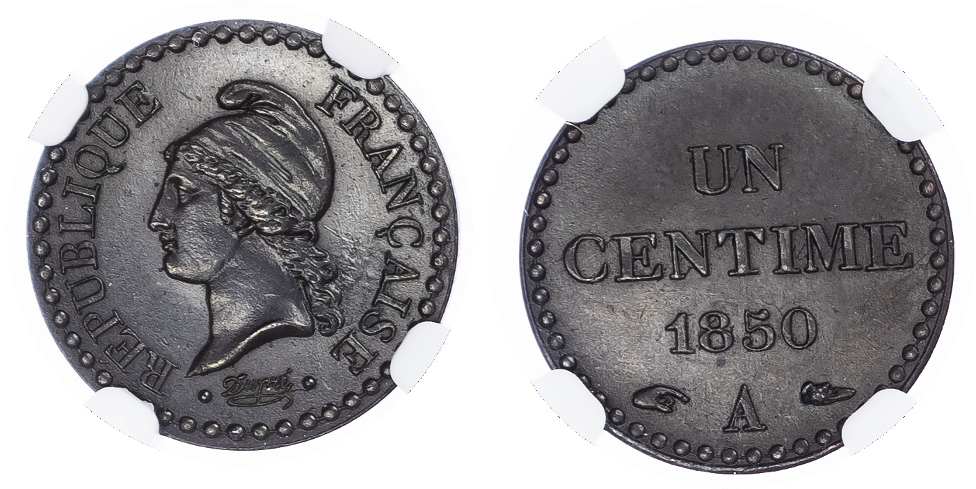 France. Second Republic Æ 1 Centime. 1850A. 