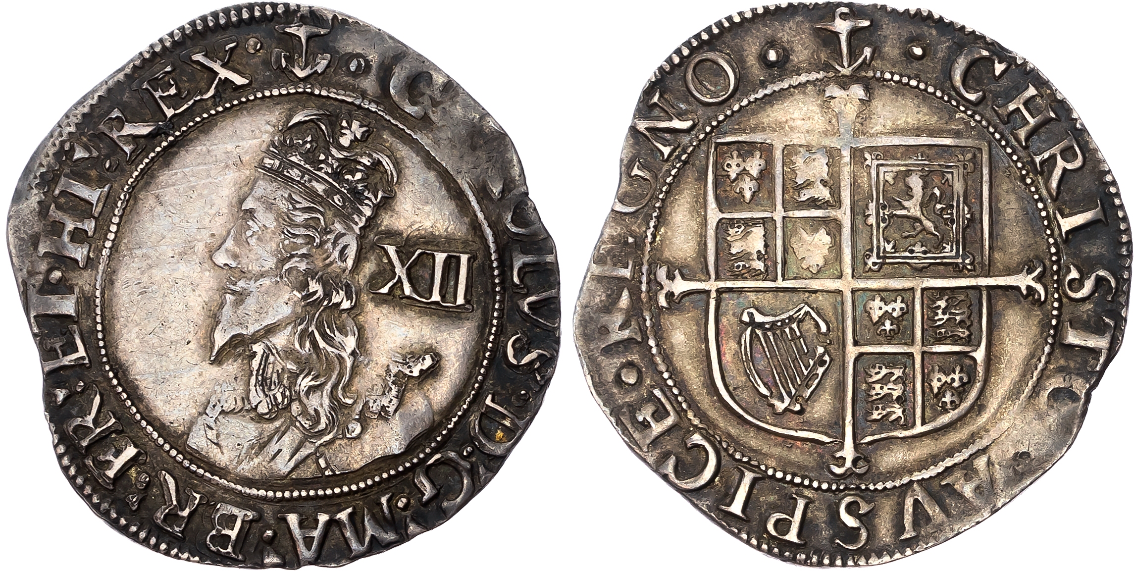 Charles I (1625-1649), AR Shilling, Tower mint, Gp F, type 4.3, mm : anchor - struck 1638-39. Crowned small bust left , …