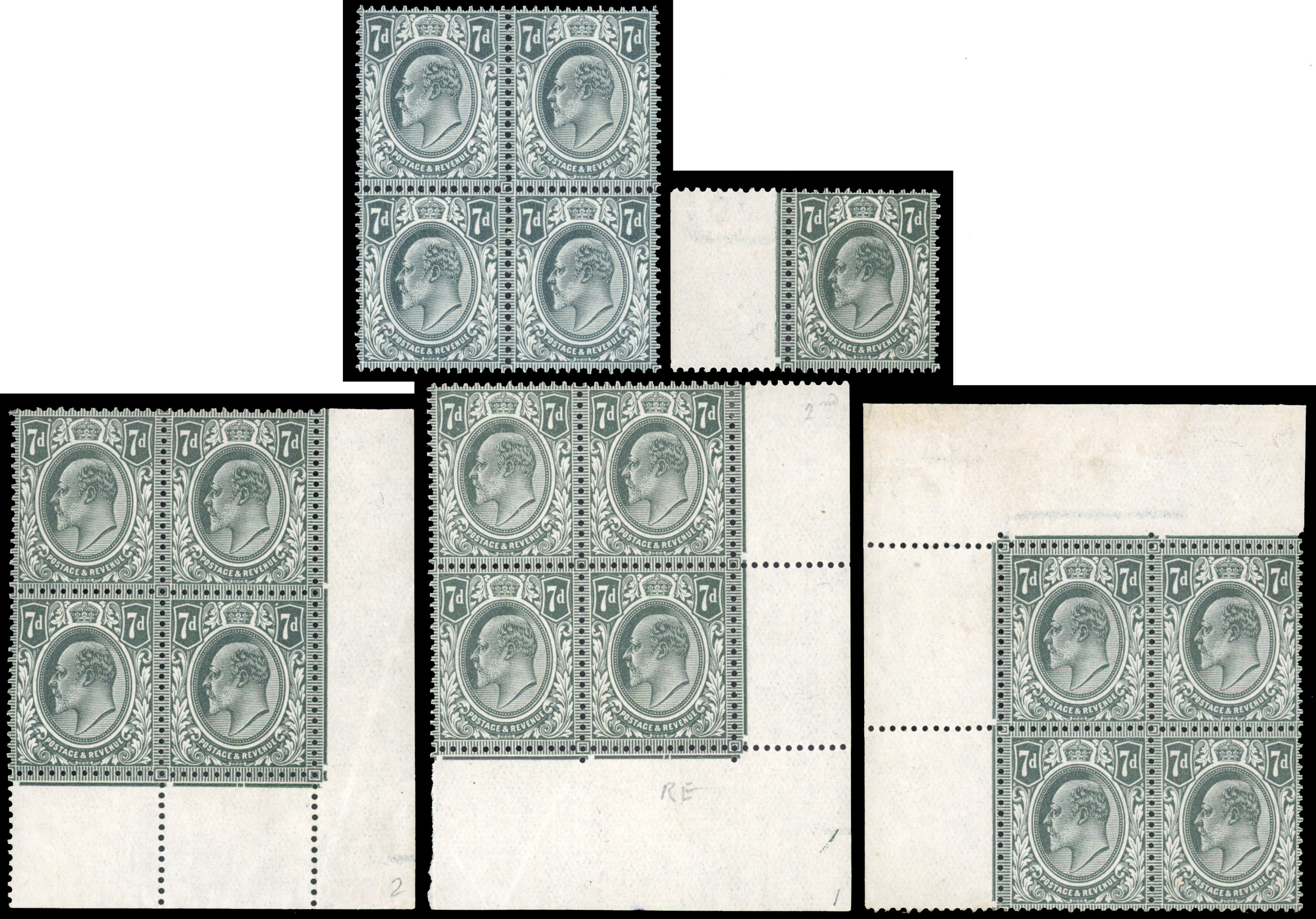 1902-13 Selection of 7d stamps on old dealer cards