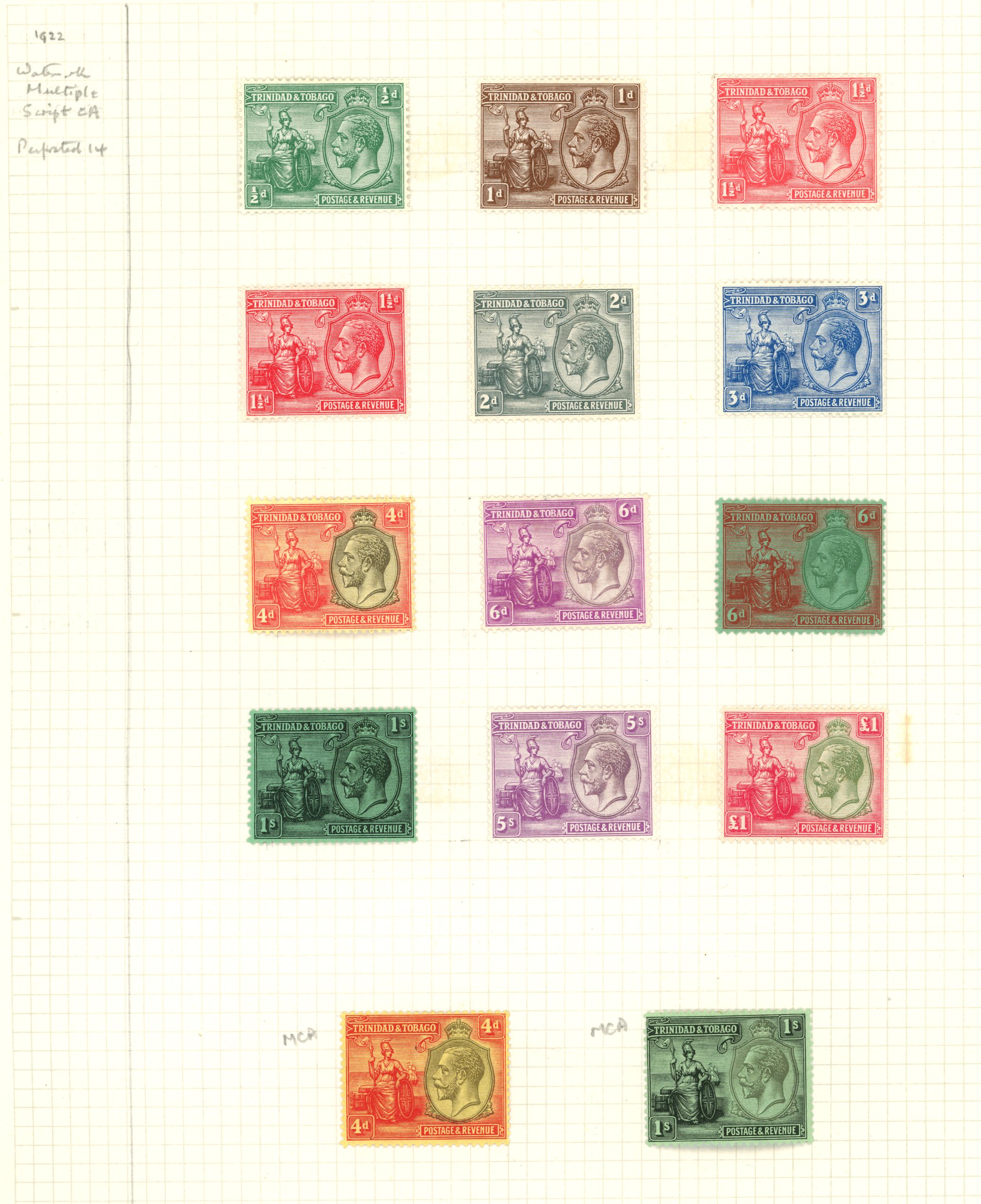 1922-28 set of thirteen to £1 green and...