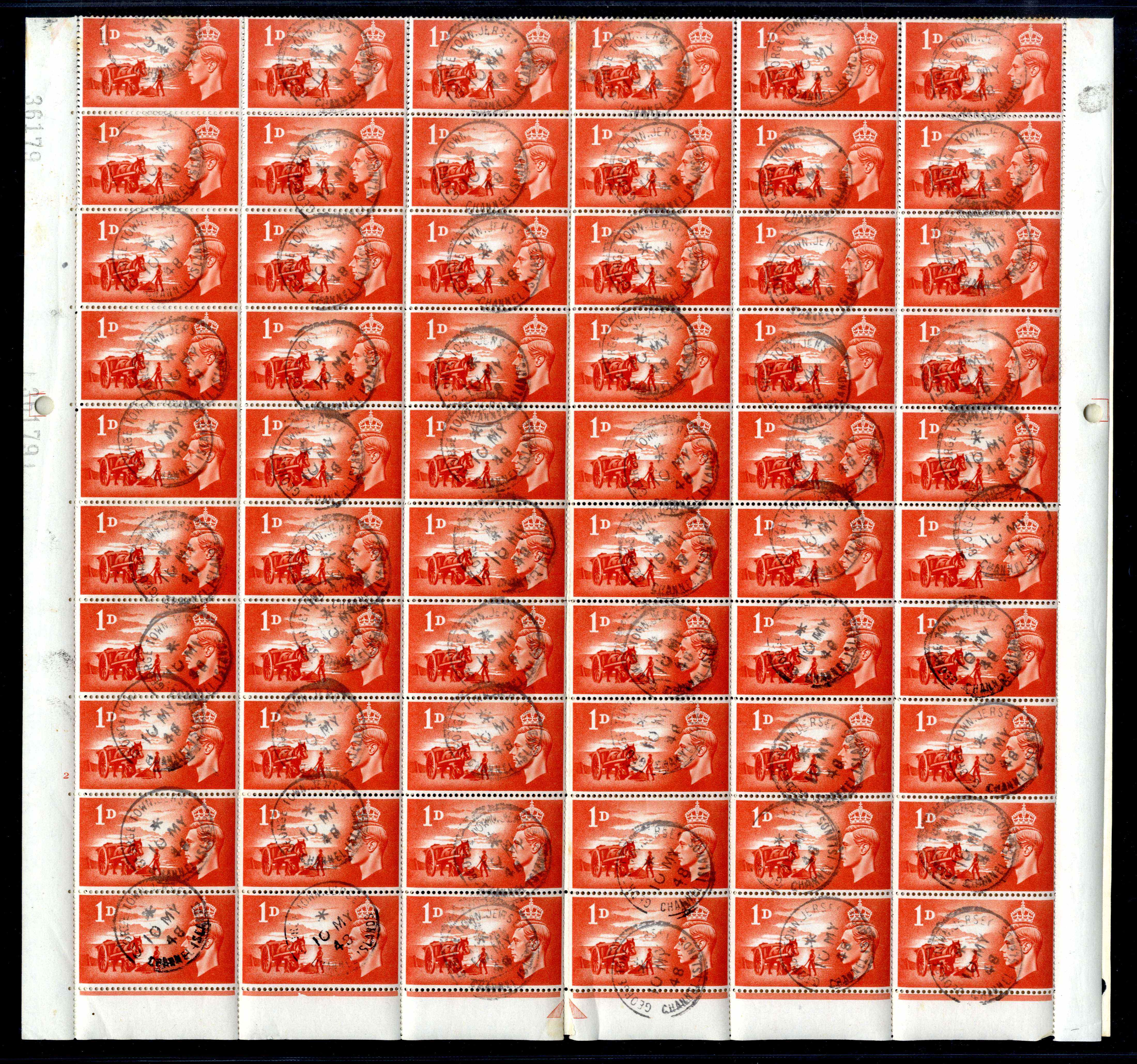 1948 (10 May) Third Anniversary of Liberation 1d and 2½d, complete sheets of one hundred twenty, all neatly cancelled