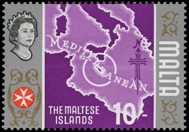 1965-70 10s Maltese Islands (map) with...