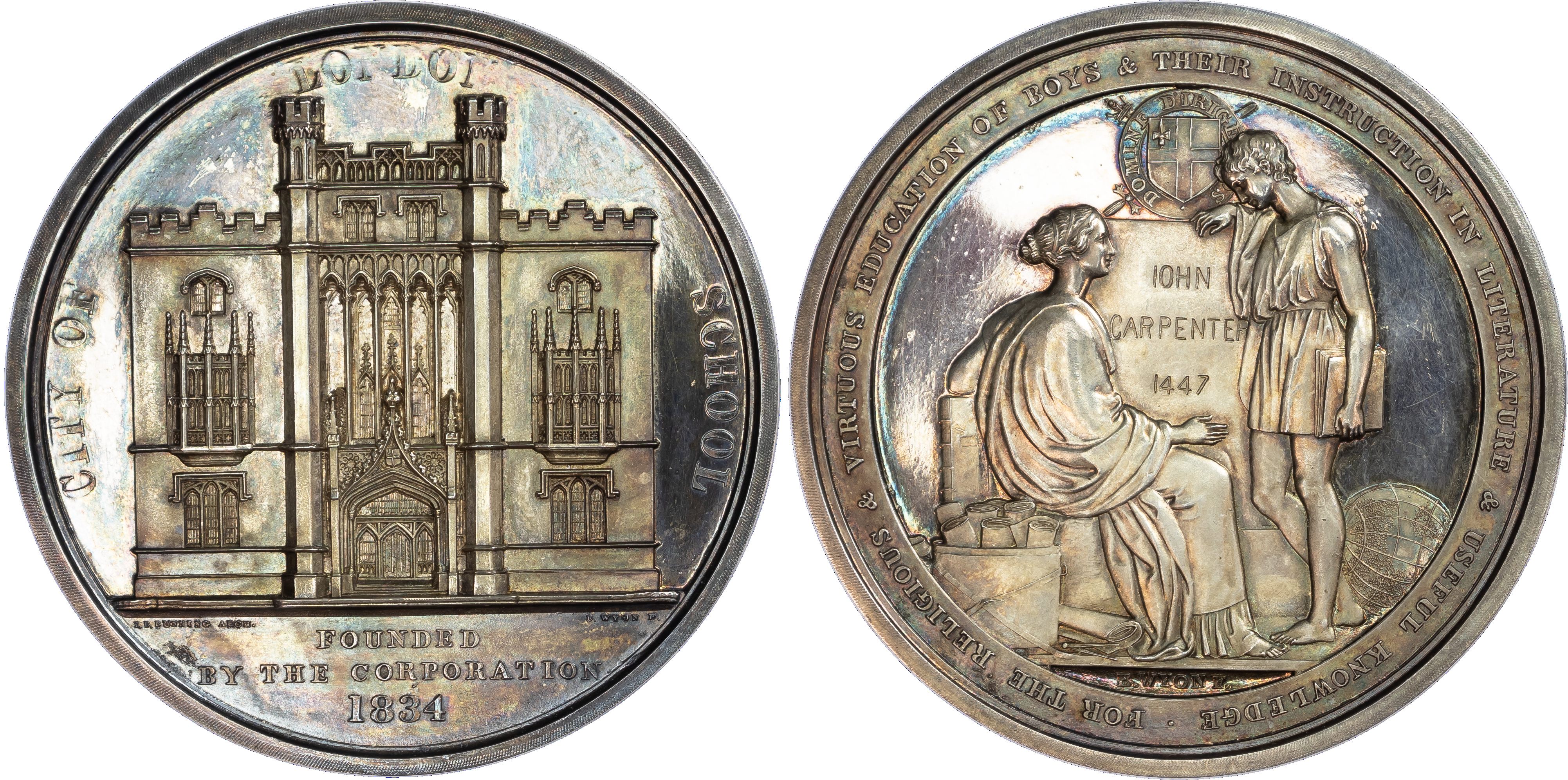 William IV, City of London School, silver prize medal (57.5mm/70.57gm) 1834 by B. Wyon.