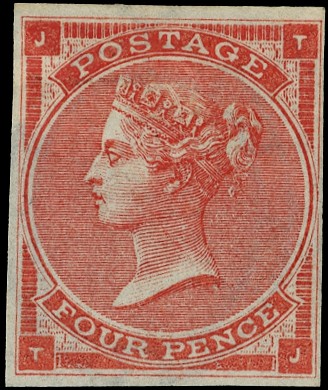 1862 4d Bright red Pl.3. (Without hair lines)Imprimatur