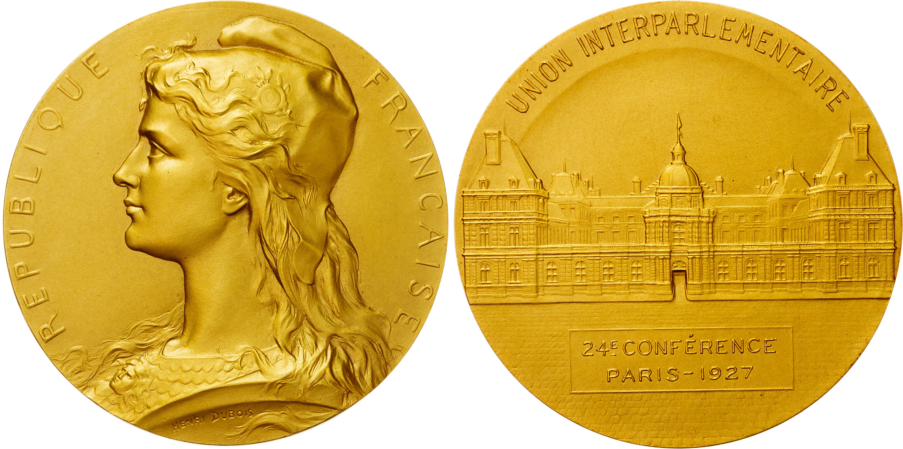 France, Union Interparlementaire Paris Conference, gilt bronze medal (50mm/59.23gm), 1927.