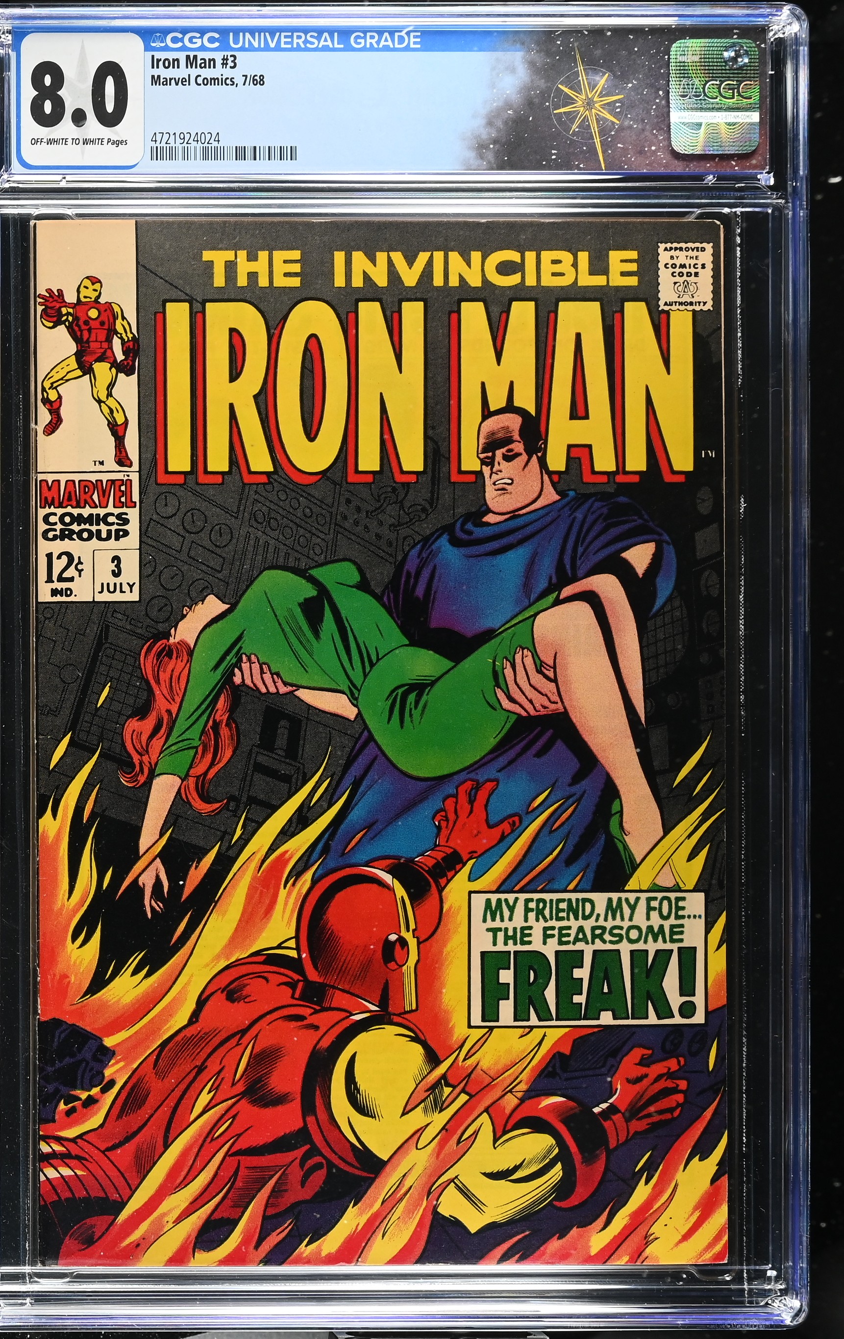 Iron Man #3 CGC 8.0 "My Friend, My Foe...The Freak!" (Marvel Comics, 1968) Off-White to White Pages