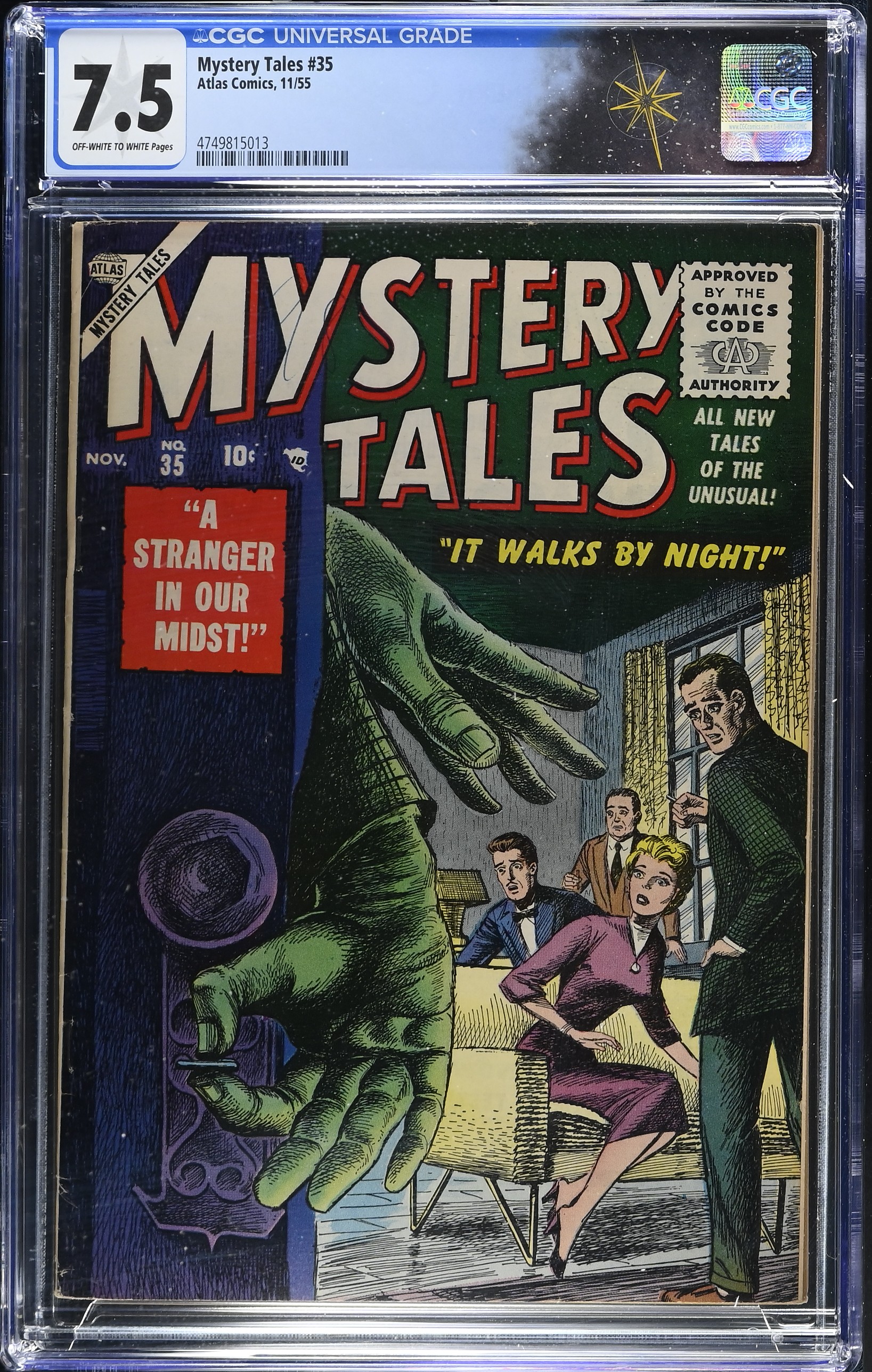 Mystery Tales #35 CGC 7.5 Cover by Carl Burgos (Atlas Comics, 1955) Off-White to White Pages