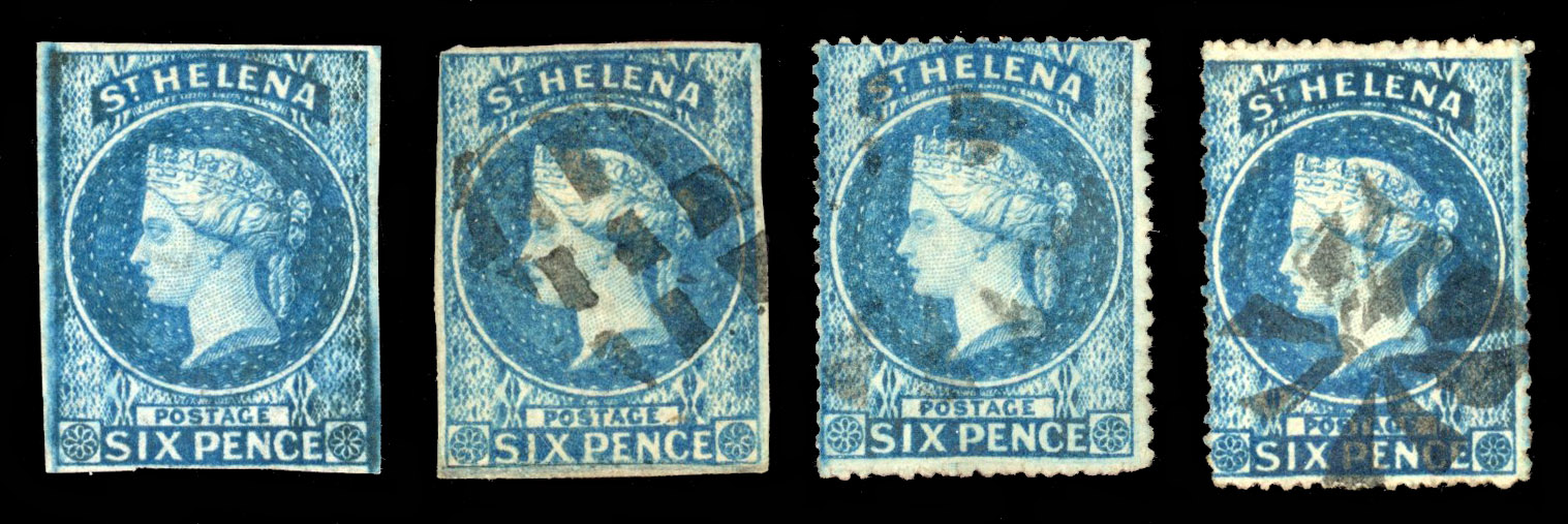Saint Helena 1856 6d imperf unused and used, 1861 perf 6d used (2)