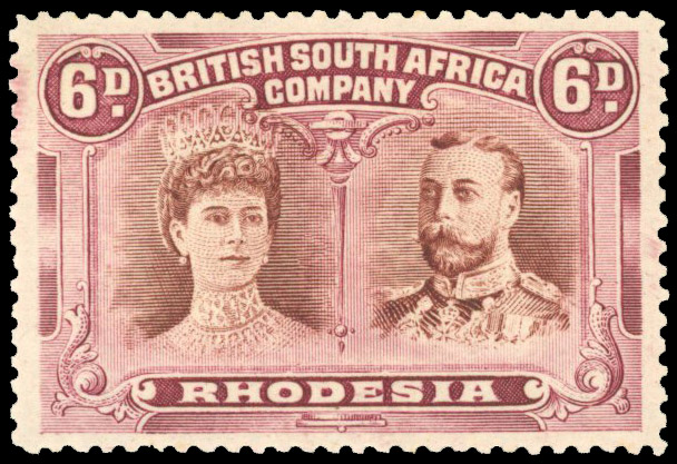 Rhodesia 1910-13 6d bright chestnut and mauve perf 14