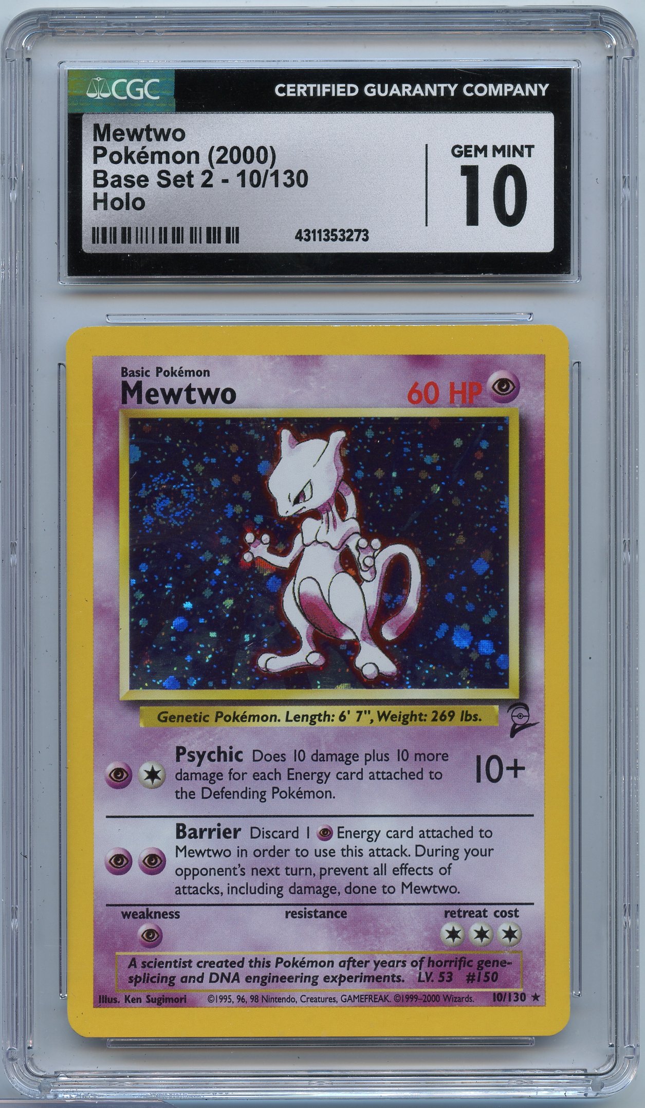 CGC 10 Mewtwo #10 Base Set 2 - 2000