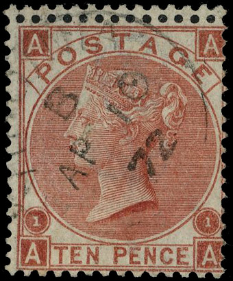 1867 10d pale red brown Pl.1. Very fine used example lettered AA showing small figure ‘1’ variety. Light cds cancellatio…