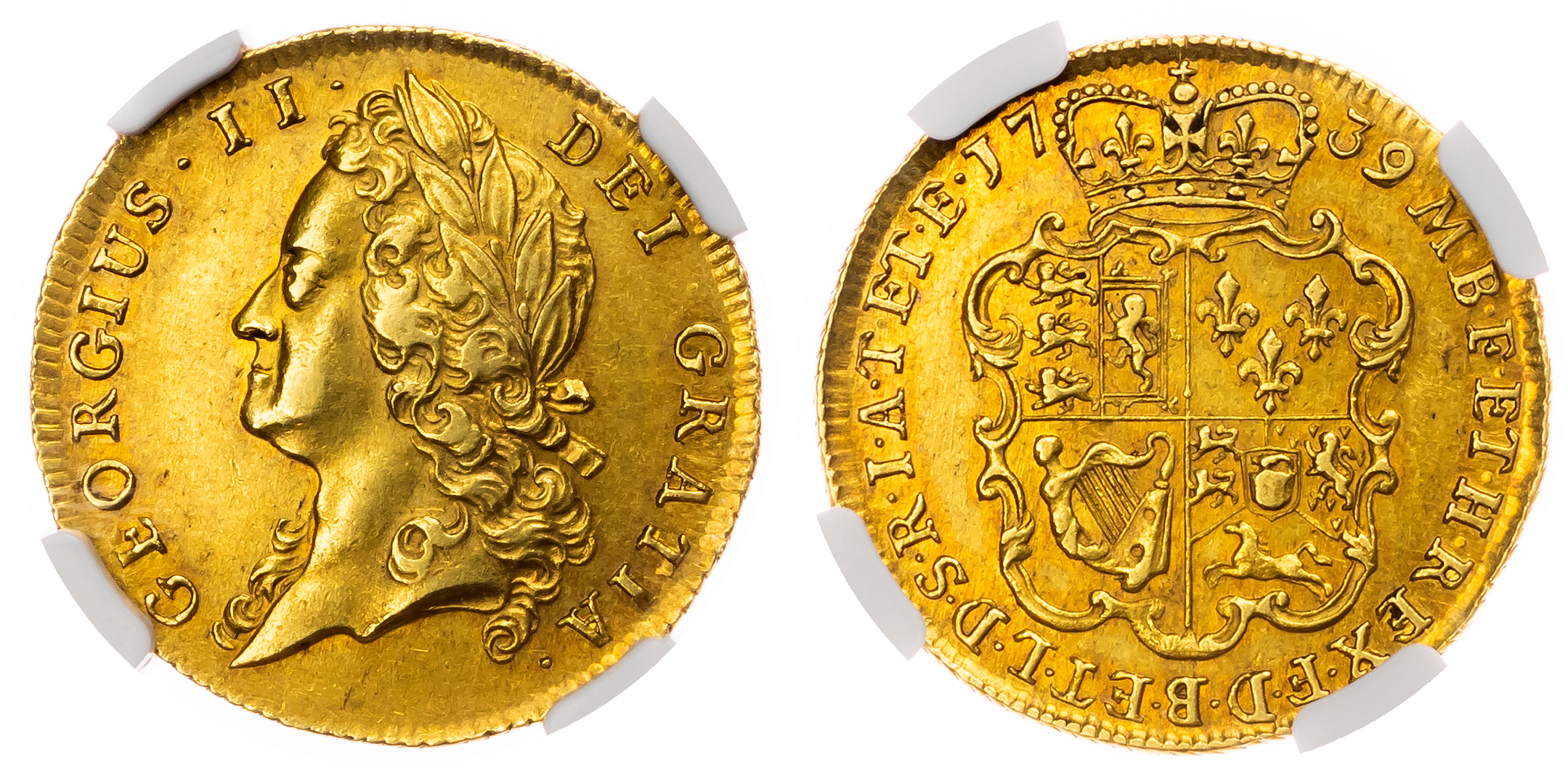 1739 George II Guinea Intermediate Head - NGC AU58