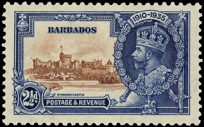 BARBADOS: 1935 S Jubilee 'bird by turret'...