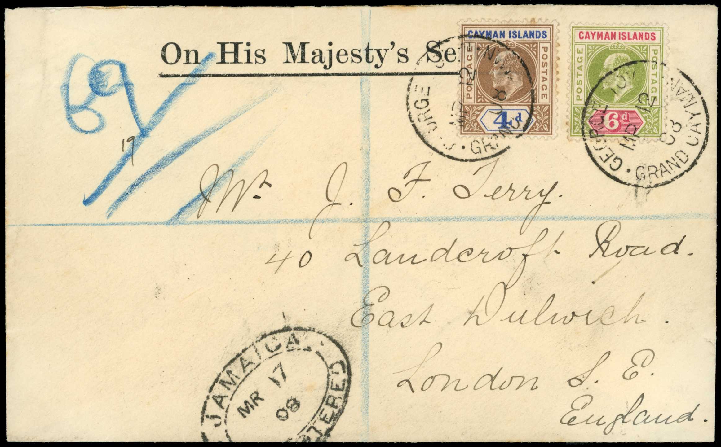 1908 OHMS registered cover to London with...