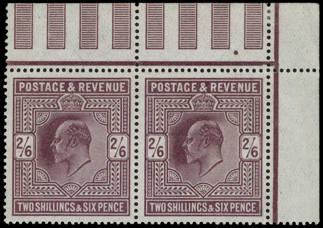 1911 2/6d dull reddish purple, top right...