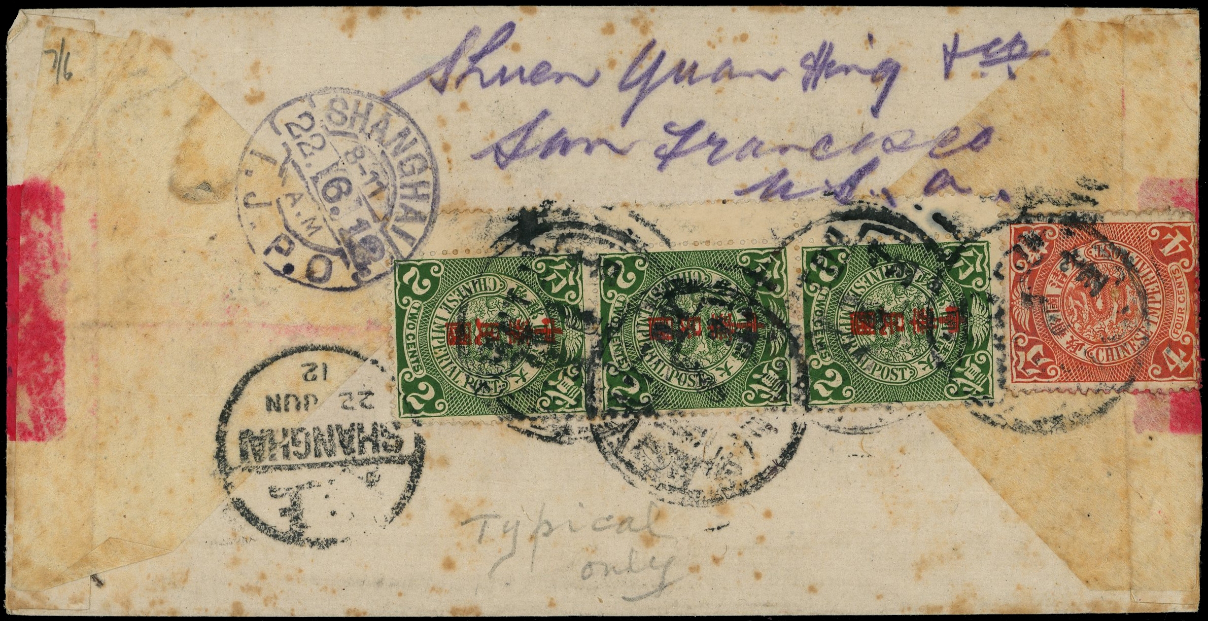 1912 (June) native red band envelope to San Francisco