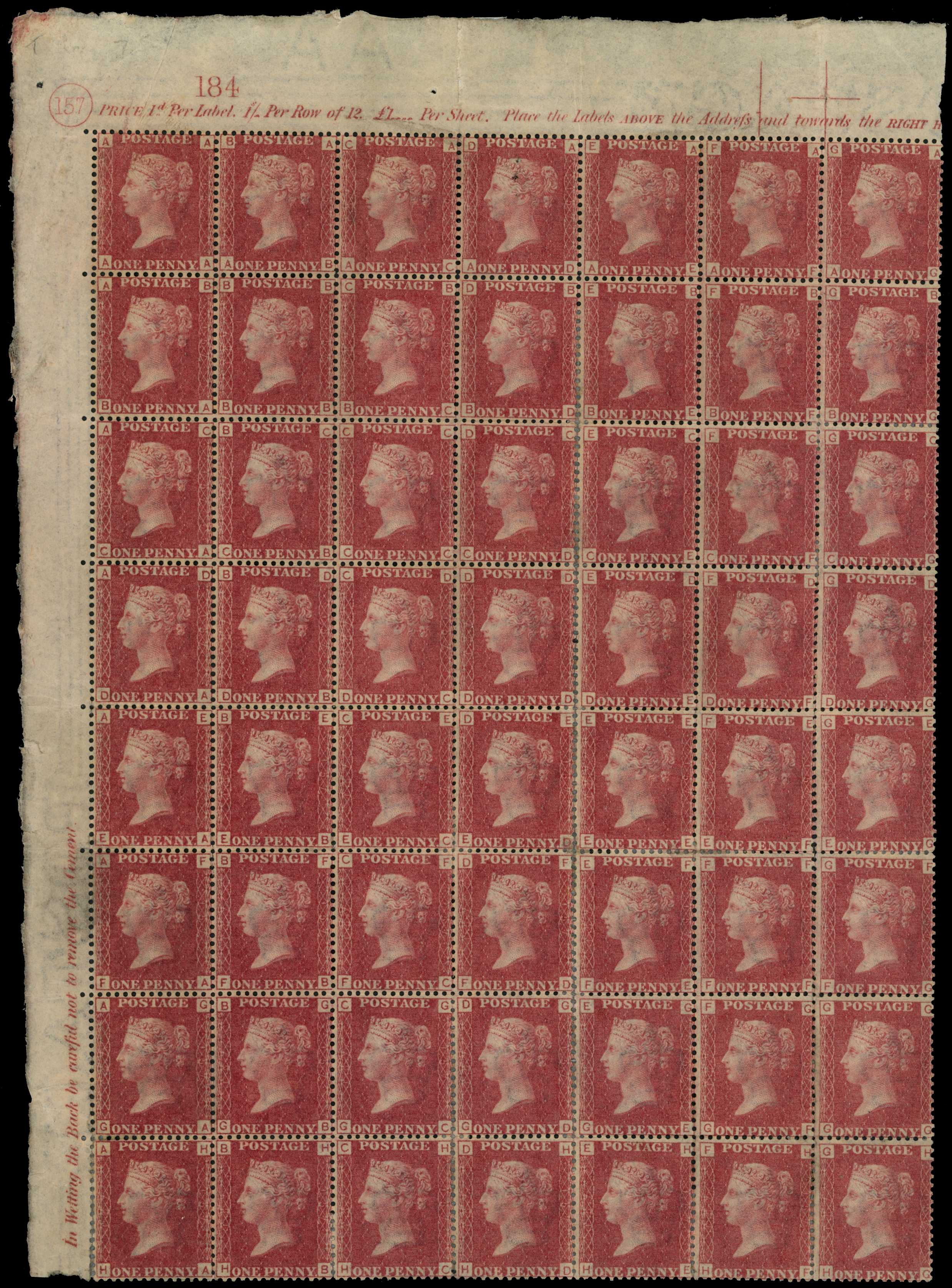 1872 1d rose-red Plate 157 (AA-HG) top left...