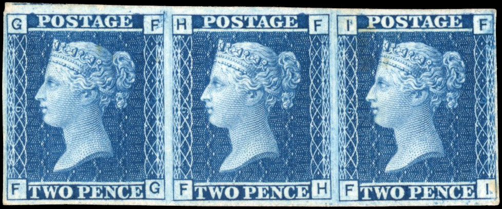 GB SG DP49b 1867 Paris Exhibition proof 2d Plate 9 horizontal strip of three