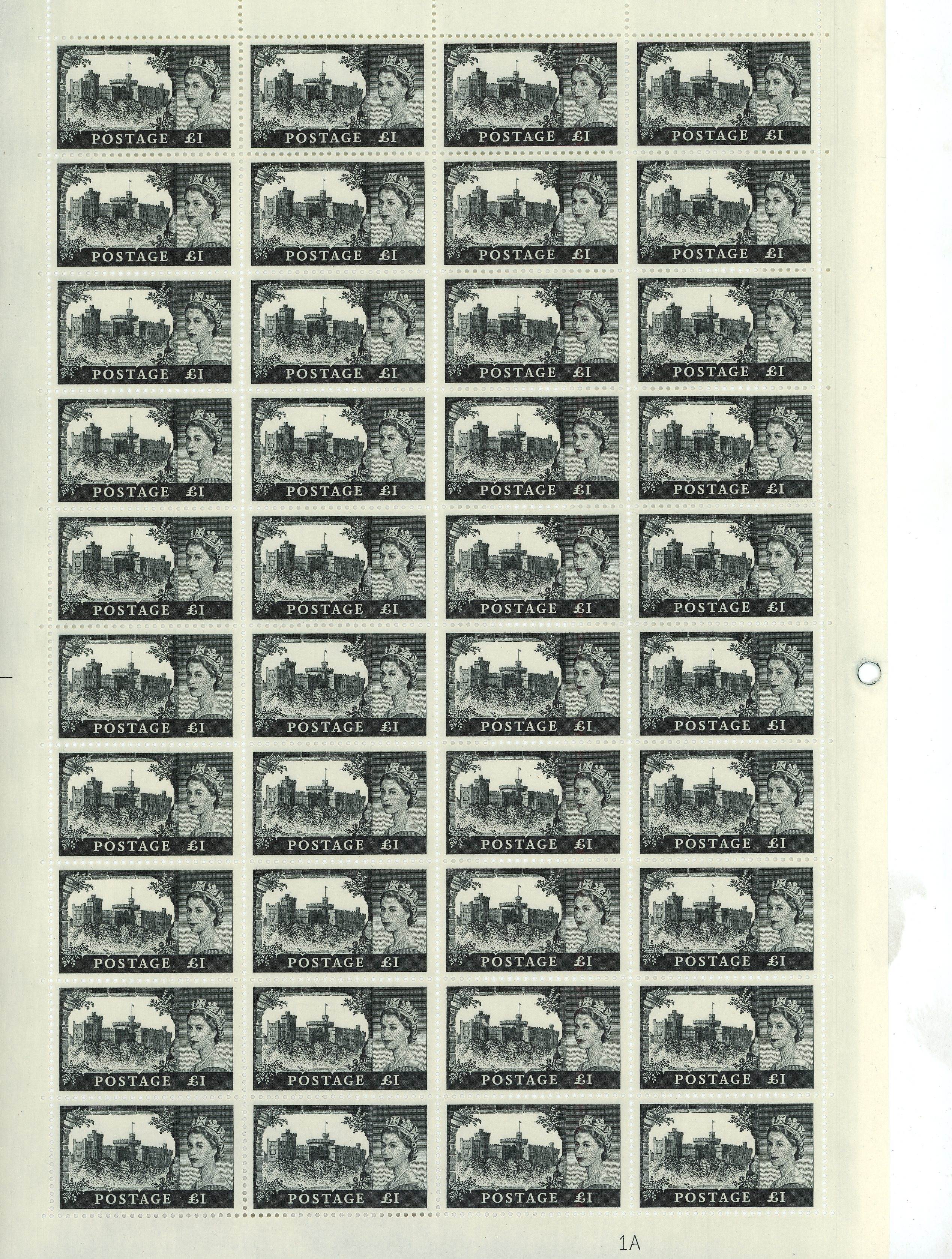 1963 2s6d to £1 Bradbury Wilkinson set of 4 in complete sheets of 40.