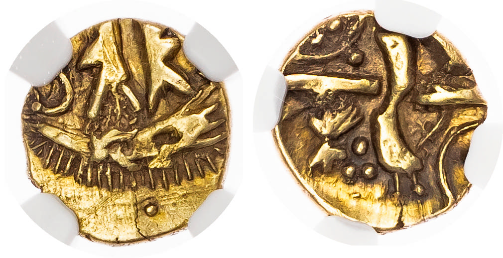 Gallo-Belgic, Morini (c. 80-50 BC) AV ¼ Stater, ‘Boat/Tree’ type, 1.33g. 