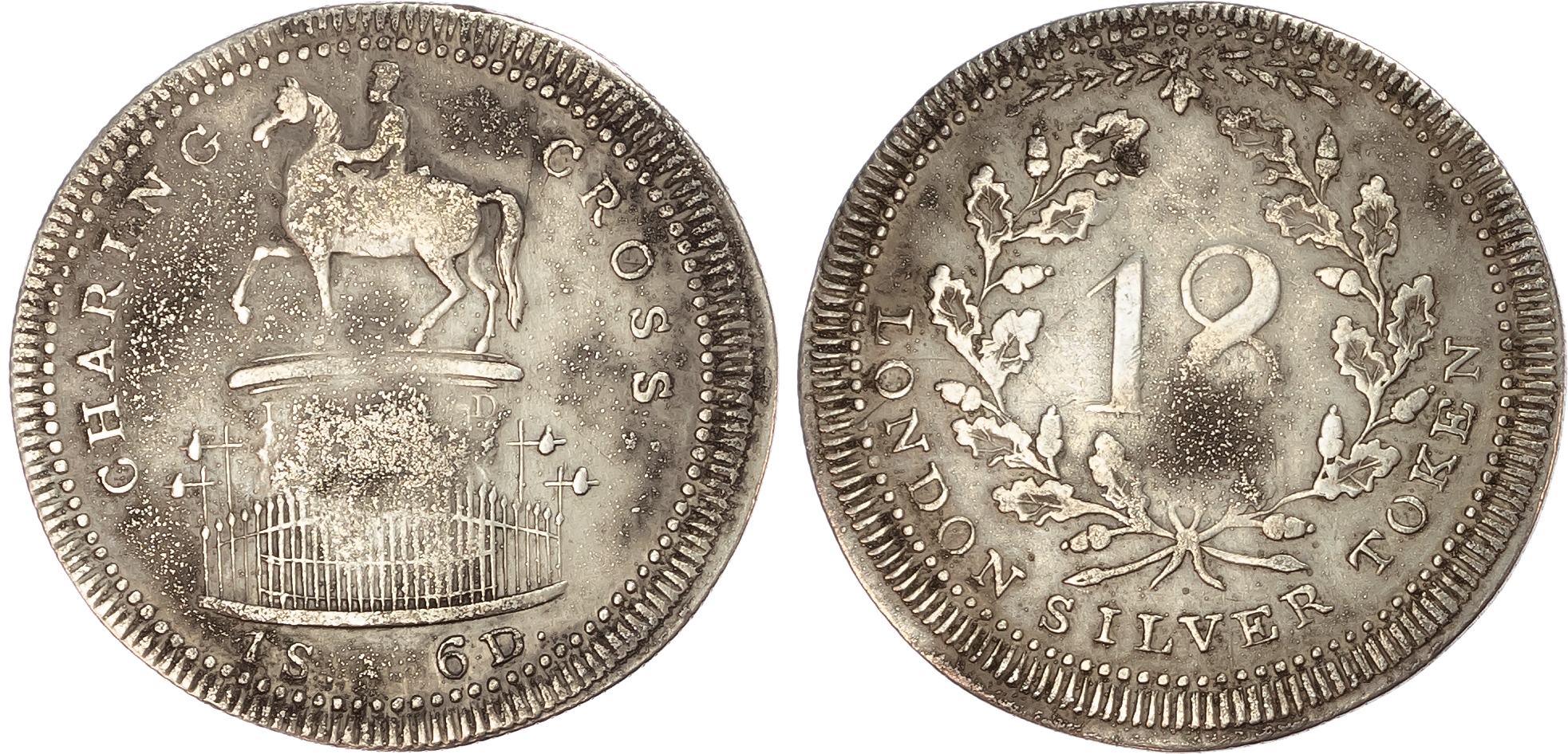 Middlesex, London. Silver eighteen pences (3) (D. 1, D. 5, D. 5). 