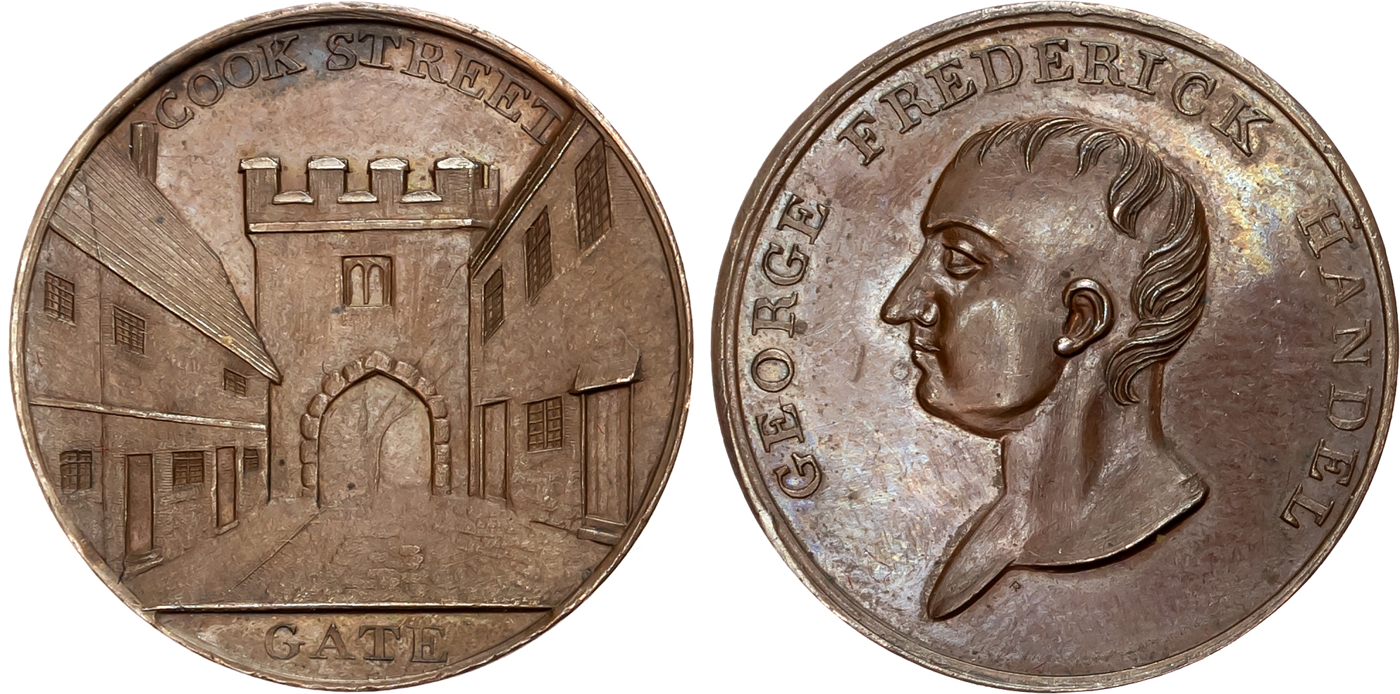 Warks Coventry , P Kempson’s Coventry Buildings Series, Halfpence, Trinity Church, rev . Arms of Coventry, edge COVENTRY …