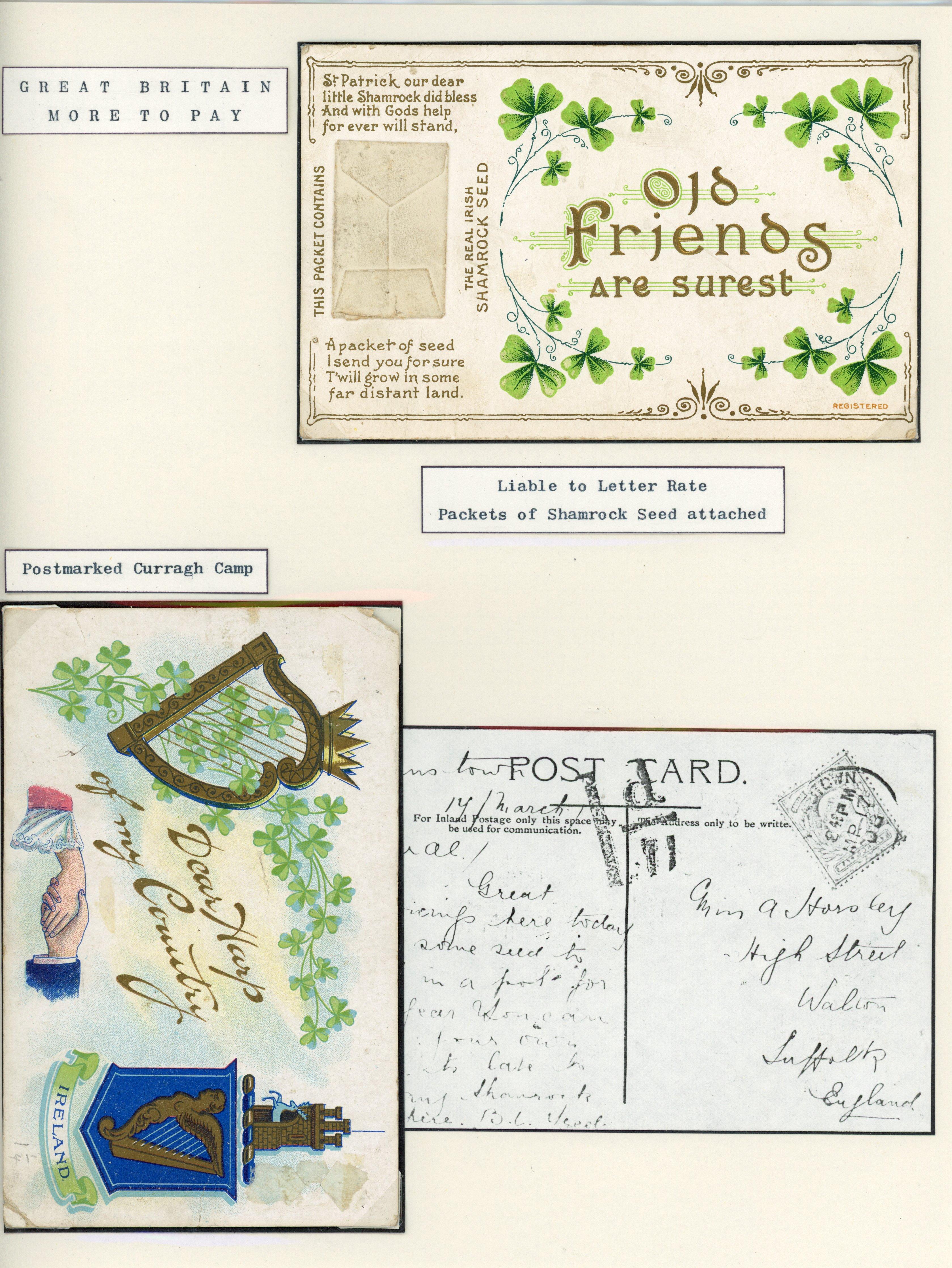 Great Britain 1908-09 pair of postcards with Irish motifs