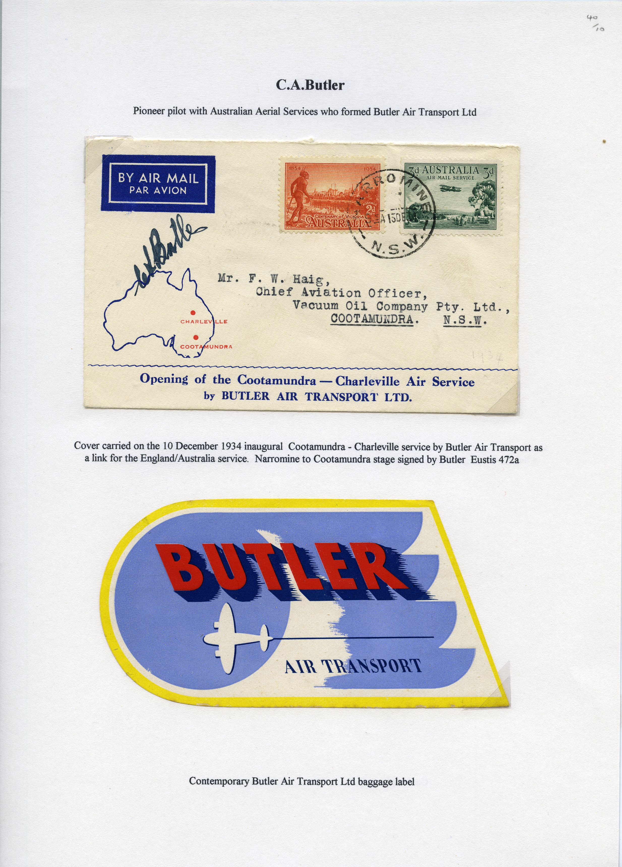 AUSTRALIAN FLIGHT COVERS: 1934-38 six...