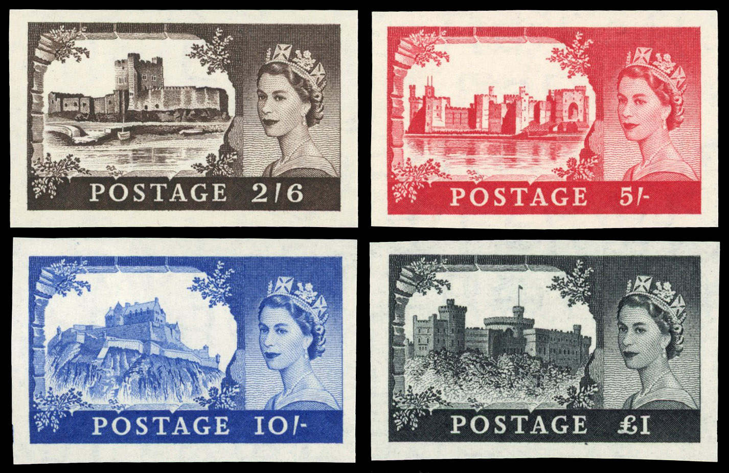 Great Britain 1955 2s6d-£1 "Castles", Set of Four, BPMA Imprimatur, SG 536/9
