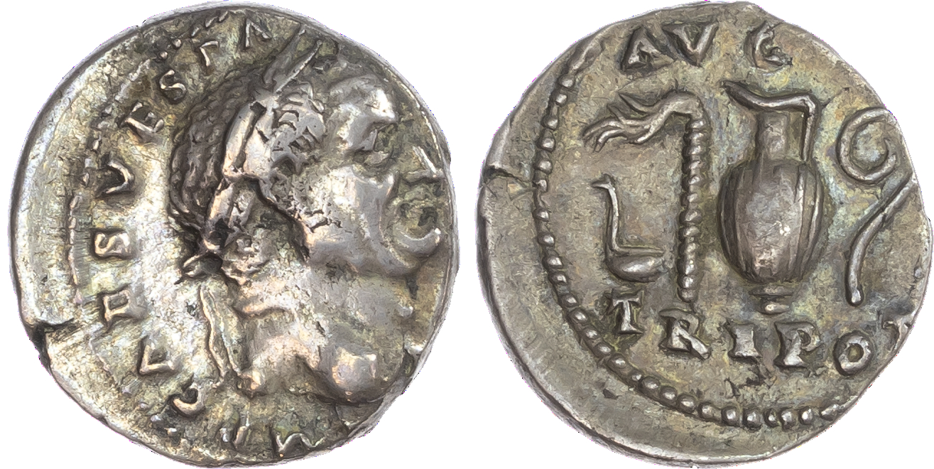 Vespasian (AD 69-79) AR Denarius, Rome, AD 72-73, 2.94g. IMP CAES VESP [AVG P M COS IIII], laureate head of Vespasian facing
