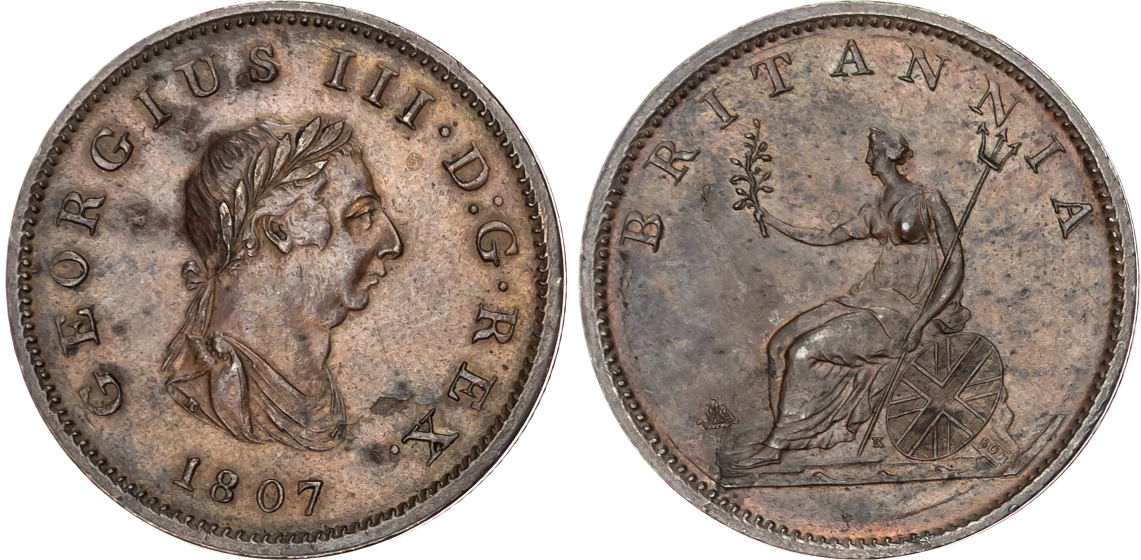 George III (1760‑1820), AE Halfpenny, Fourth Issue, Soho Mint, 1807.