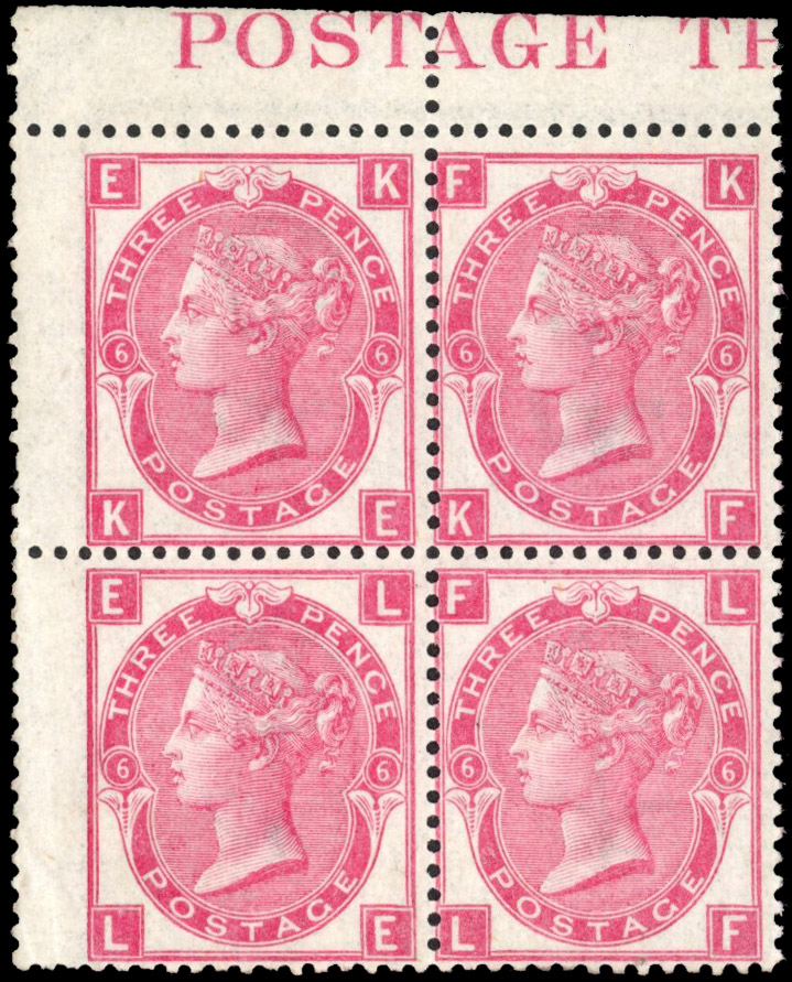 GB SG 103 1870 3d rose Plate 6 block mint