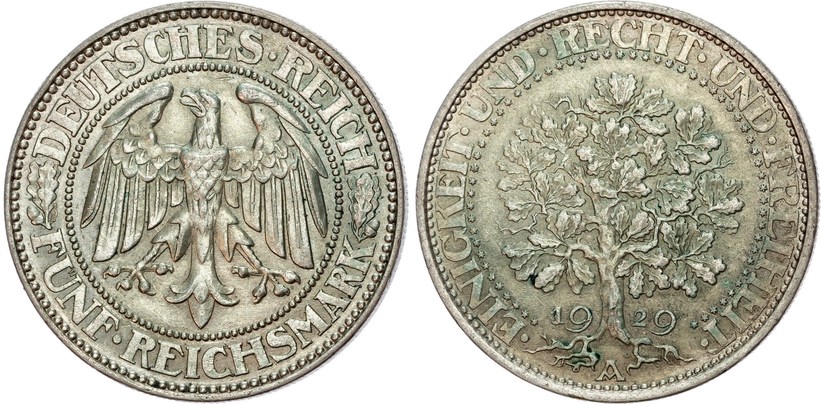 Germany, Weimar Republic (1913-1933), Eichbaum, silver 5 Reichsmark (2).