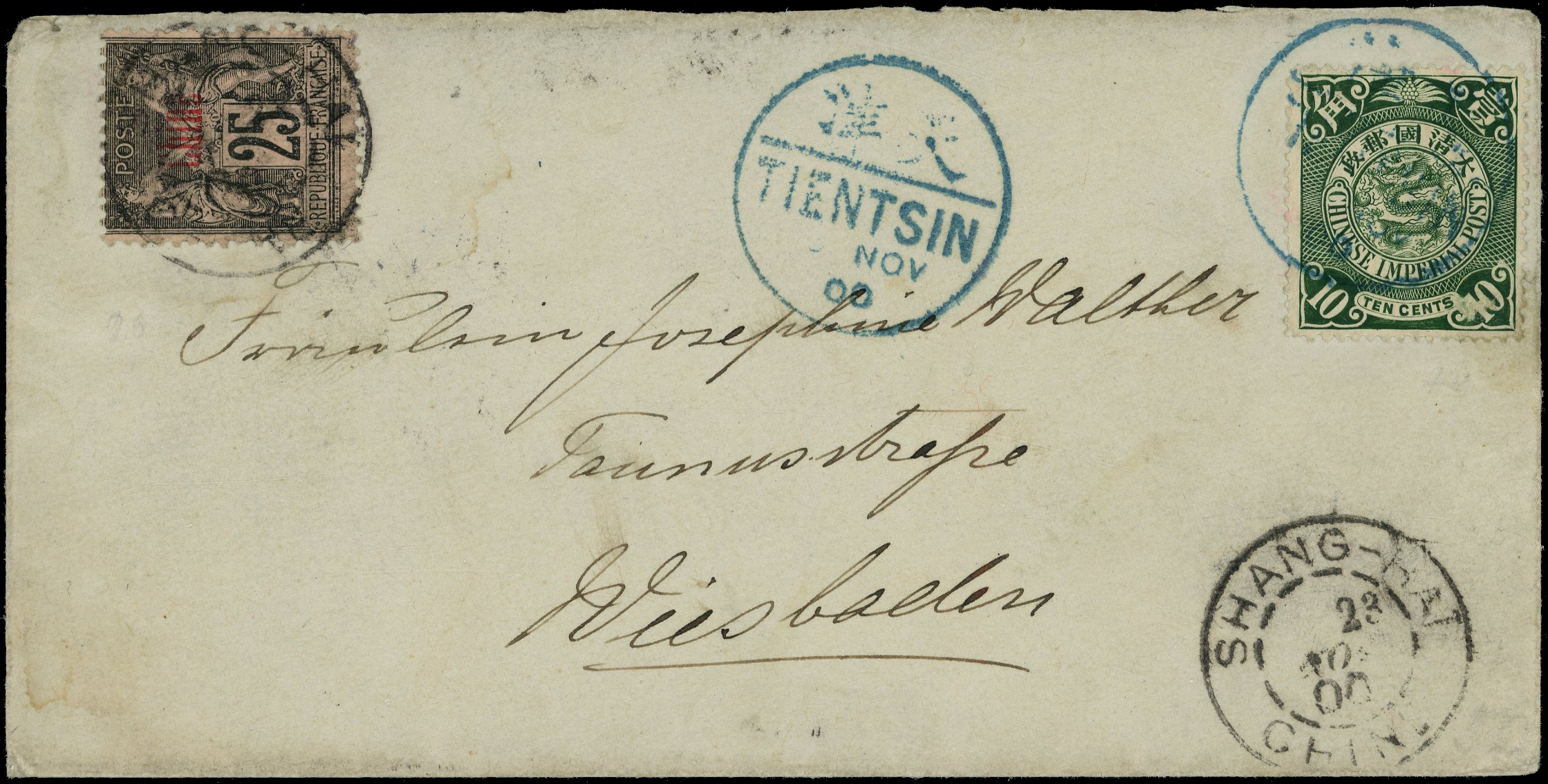 French Post Offices China cover from Tientsin to Germany