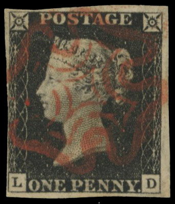 GB 1840 1d black Plate 6 (LD) red Maltese Cross