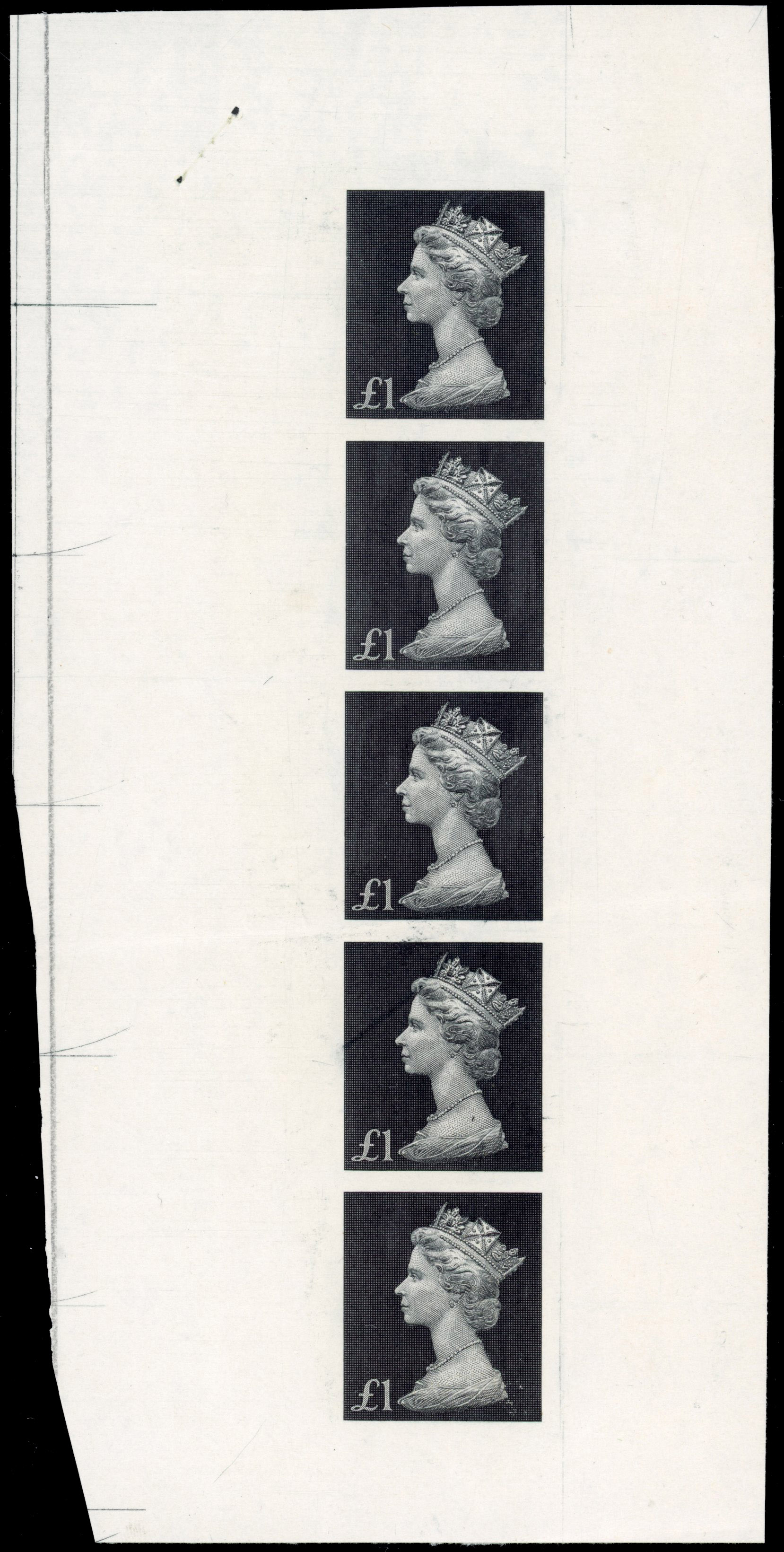 GB SG 790 1970 Machin high value £1 plate proof strip 