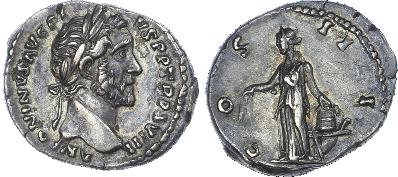 Antoninus Pius (AD 138‑161) AR Denarius, Rome, AD 154‑155, 3.07g.