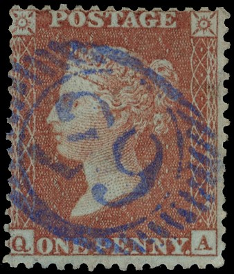 1855 1d Red-brown Pl.10. violet Mitcham, London District ‘29’ numeral