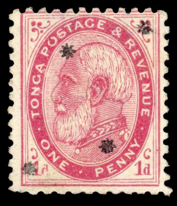 Tonga SG 7db 1891 1d perf 12 x 11½ four stars unused